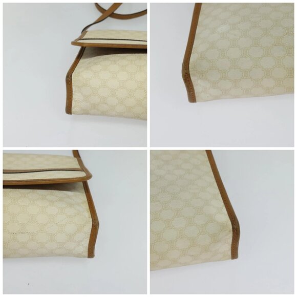 CELINE Macadam Canvas Shoulder Bag PVC Leather White Gold - Picture 16 of 16